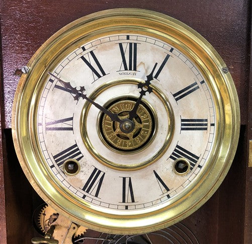 Welch Mantel Shelf Clock, Vintage Wind Up Kitchen Parlor w/ Pendulum Key K