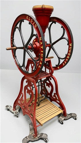 Elgin National Coffee Mill Grinder, Vintage Cast Iron Double Wheel Floor Model