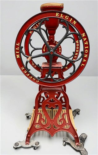 Elgin National Coffee Mill Grinder, Vintage Cast Iron Double Wheel Floor Model
