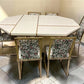 Jean Claude Mahey Style Dining Table 2 Leaves 6 Brass Chairs, Vintage Dining Set