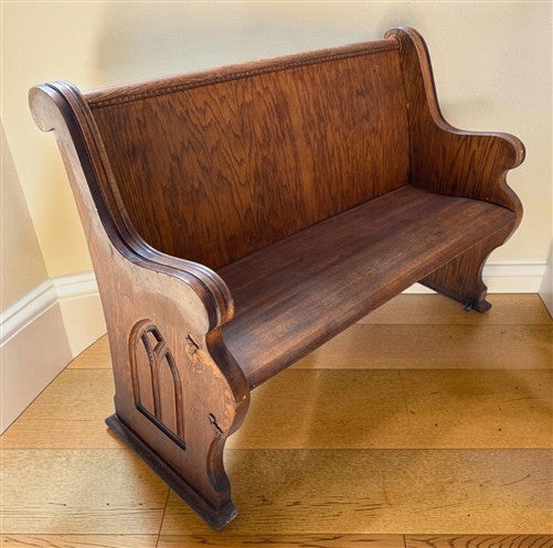Wooden Church Pew (4'2") Vintage Porch Bench, Entry Foyer, Dining Seating A16