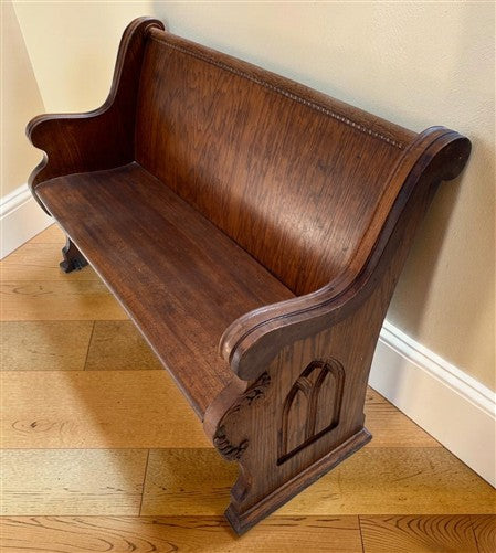 Wooden Church Pew (4'2") Vintage Porch Bench, Entry Foyer, Dining Seating A16