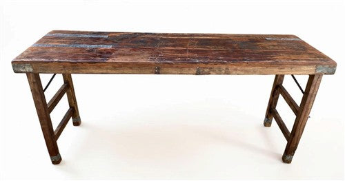 Reclaimed Wood Folding Table (68.75x22.5) Rustic Wood Dining Kitchen Island B133