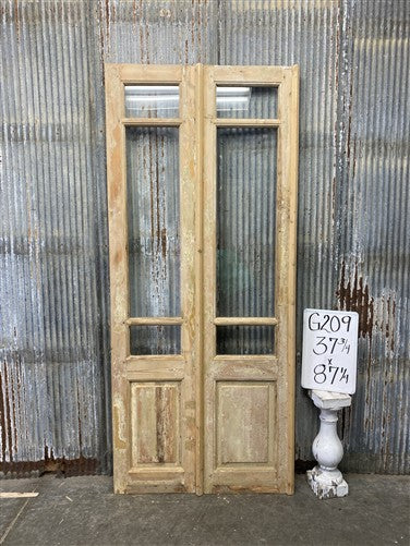 Antique French Double Doors (37.75x87) 3 Pane Glass, European Reclaimed G209