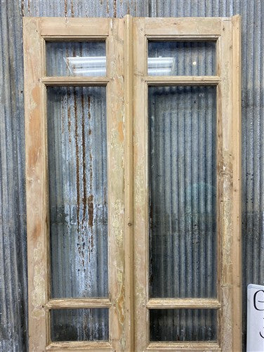 Antique French Double Doors (37.75x87) 3 Pane Glass, European Reclaimed G209