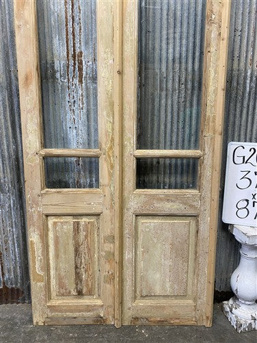 Antique French Double Doors (37.75x87) 3 Pane Glass, European Reclaimed G209