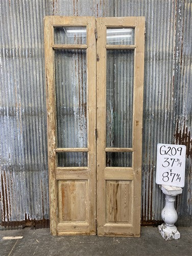 Antique French Double Doors (37.75x87) 3 Pane Glass, European Reclaimed G209