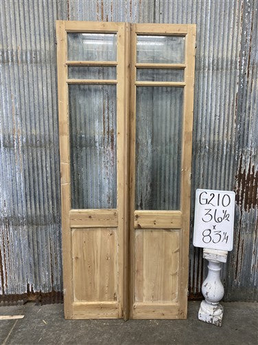Antique French Double Doors (36.5x83) 3 Pane Glass, European Reclaimed G210
