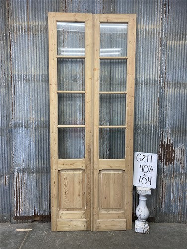 Antique French Double Doors (40x104) 4 Pane Glass, European Reclaimed G211