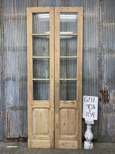 Antique French Double Doors (40x104) 4 Pane Glass, European Reclaimed G211