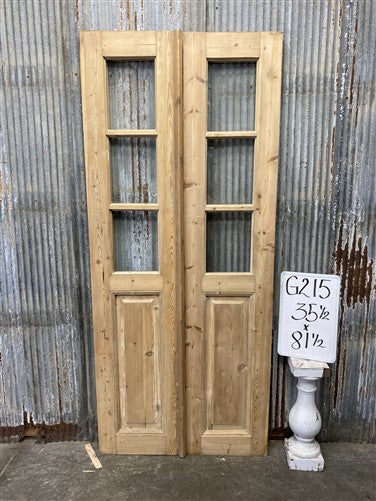 Antique French Double Doors (35.5x81.5) 3 Pane Glass, European Reclaimed G215