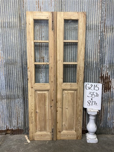 Antique French Double Doors (35.5x81.5) 3 Pane Glass, European Reclaimed G215