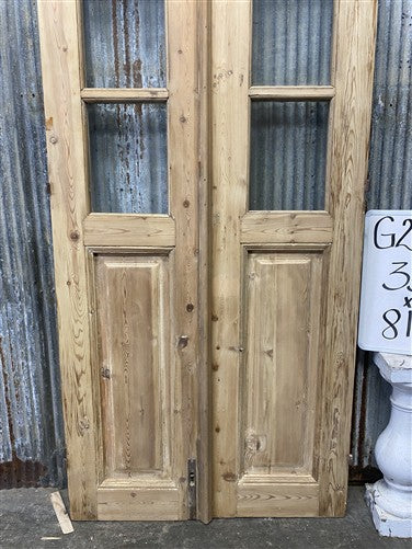 Antique French Double Doors (35.5x81.5) 3 Pane Glass, European Reclaimed G215