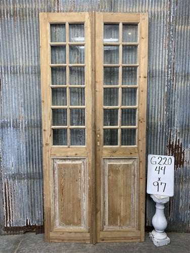 Antique French Double Doors (44x97) 12 Pane Glass, European Reclaimed G220