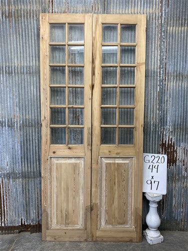 Antique French Double Doors (44x97) 12 Pane Glass, European Reclaimed G220