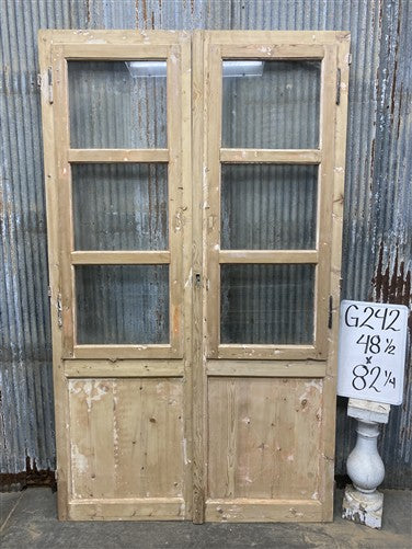 Antique French Double Doors (48.5x82) 3 Pane Glass, European Reclaimed G242