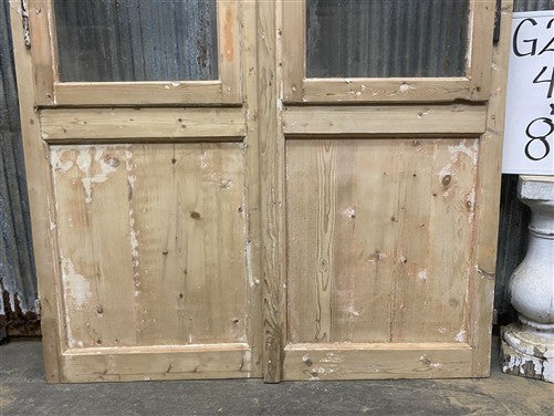 Antique French Double Doors (48.5x82) 3 Pane Glass, European Reclaimed G242