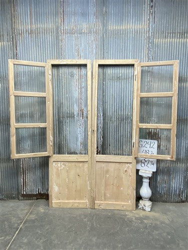 Antique French Double Doors (48.5x82) 3 Pane Glass, European Reclaimed G242