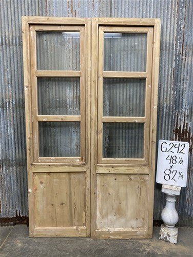 Antique French Double Doors (48.5x82) 3 Pane Glass, European Reclaimed G242
