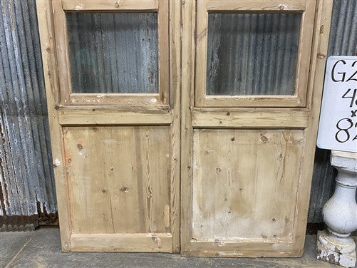 Antique French Double Doors (48.5x82) 3 Pane Glass, European Reclaimed G242