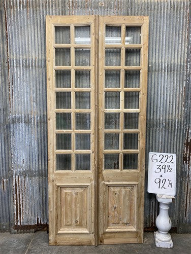 Antique French Double Doors (39.5x92) 14 Pane Glass, European Reclaimed G222