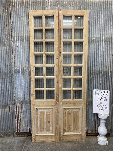 Antique French Double Doors (39.5x92) 14 Pane Glass, European Reclaimed G222