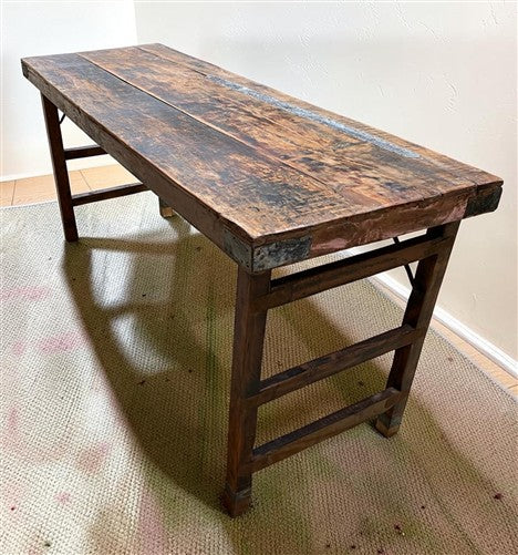 Reclaimed Wood Folding Table (68.5x23) Rustic Wood Dining Kitchen Island B143