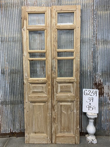 Antique French Double Doors (39x95) 4 Pane Glass, European Reclaimed G234