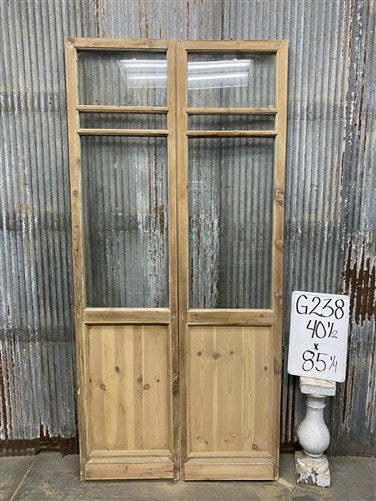 Antique French Double Doors (40.5x85) 3 Pane Glass, European Reclaimed G238