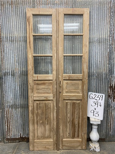 Antique French Double Doors (39x93) 3 Pane Glass, European Reclaimed G239