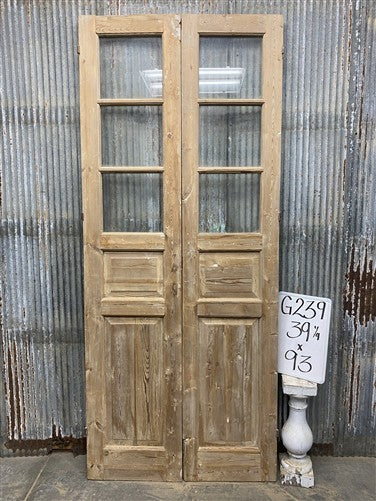 Antique French Double Doors (39x93) 3 Pane Glass, European Reclaimed G239