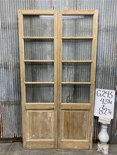 Antique French Double Doors (43x82) 4 Pane Glass, European Reclaimed G243