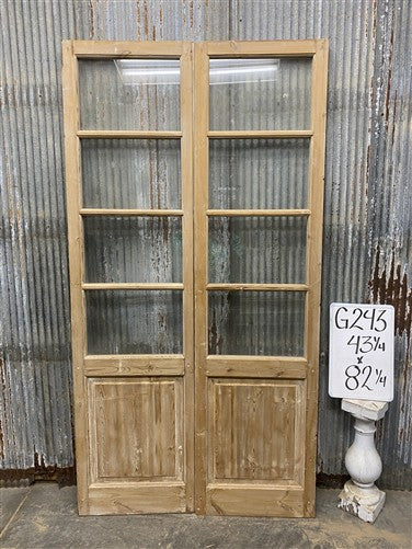 Antique French Double Doors (43x82) 4 Pane Glass, European Reclaimed G243