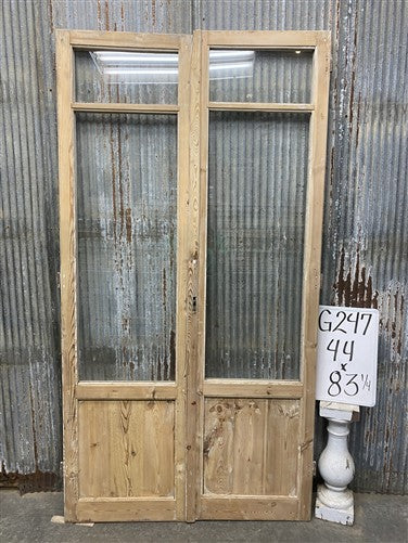 Antique French Double Doors (44x83) 2 Pane Glass, European Reclaimed G247