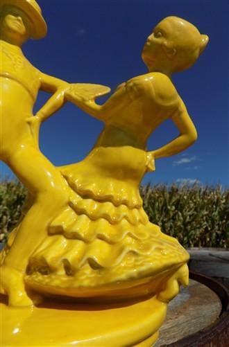 Yellow MCM Spanish Flamenco Dancers TV Lamp, Gold Midcentury Television Light