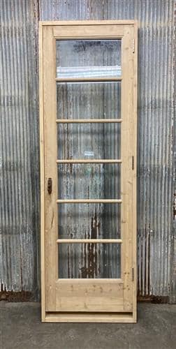 Antique French Single Door (29x94.5) Glass Pane Door with Jamb, Encased Door T51