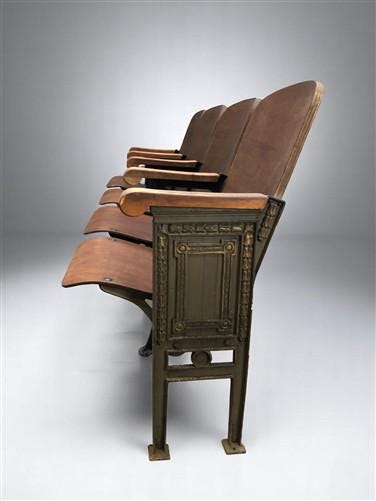 4 Vintage Wood Folding Theater Seats, Auditorium Seats, Entryway Bench, E12