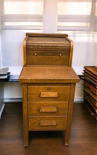 Home & Living > Furniture > Office Furniture > Filing Cabinets - Oak Roll Top Filing Cabinet with Register, Vintage McCask...