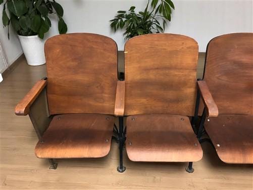 Home & Living > Furniture - 4 Vintage Wood Folding Theater Seats, Auditorium Seats, Entryway Bench, E13 by The Old Grainery