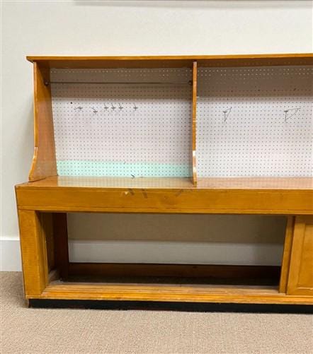 10' Wrapping Station, Vintage Store Counter, Built-in Display Back, Workbench