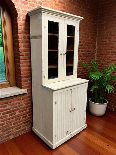 Home & Living > Furniture > Dining Room Furniture > Buffets & China Cabinets - Primitive Kitchen Cupboard, Vintage China H...