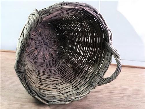 Home & Living > Storage & Organization > Baskets - Round Wicker Basket, Vintage German Woven Rattan Basket, Storage Organi...