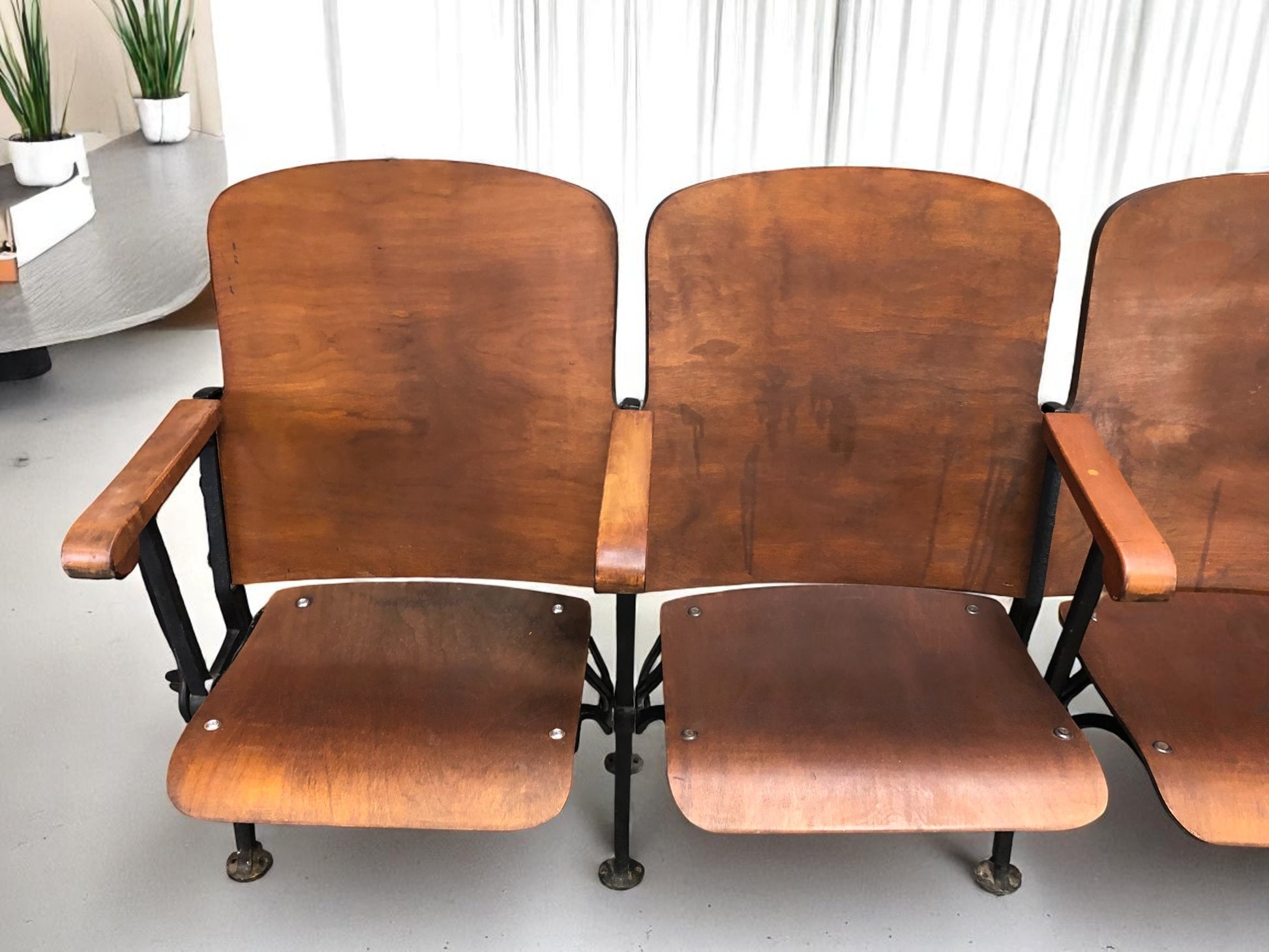 Home & Living > Furniture - 5 Vintage Wood Folding Theater Seats, Auditorium Seats, Entryway Bench, E16 by The Old Grainery