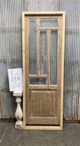 Antique French Single Door (27.25x84) Glass Pane Door with Jamb, Encased Door T2