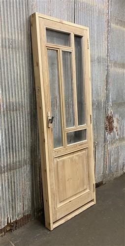 Antique French Single Door (27.5x82) Glass Pane Door with Jamb, Encased Door T57