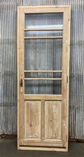 Antique French Single Door (32.5x92) Glass Pane Door with Jamb, Encased Door T46