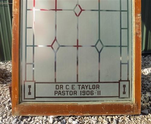 Etched Frosted Clear Glass Vintage Church Window, Architectural Art Glass, E