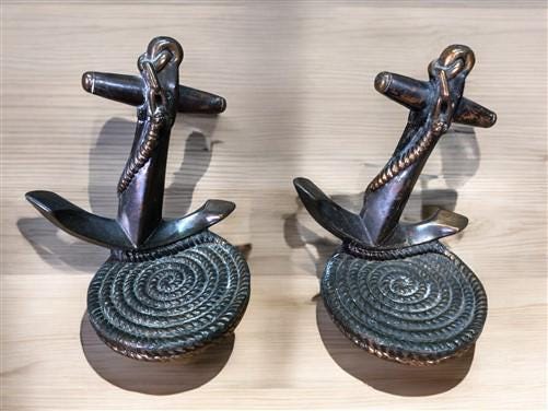 Home & Living > Home Decor > Home Accents > Bookends - Nautical Ship Anchor Rope Bronze Bookends, Vintage Library, Brass D...