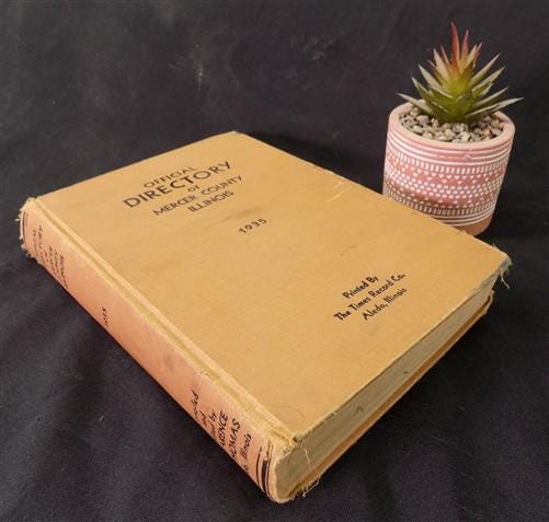 1935 Official Directory Mercer County Illinois, History Genealogy Advertising