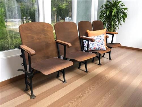 Home & Living > Furniture - 4 Vintage Wood Folding Theater Seats, Auditorium Seats, Entryway Bench, E11 by The Old Grainery